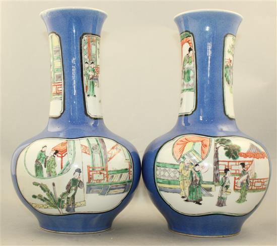 A pair of Samson of Paris powder blue bottle vases, in Kangxi style, 31cm, potting faults